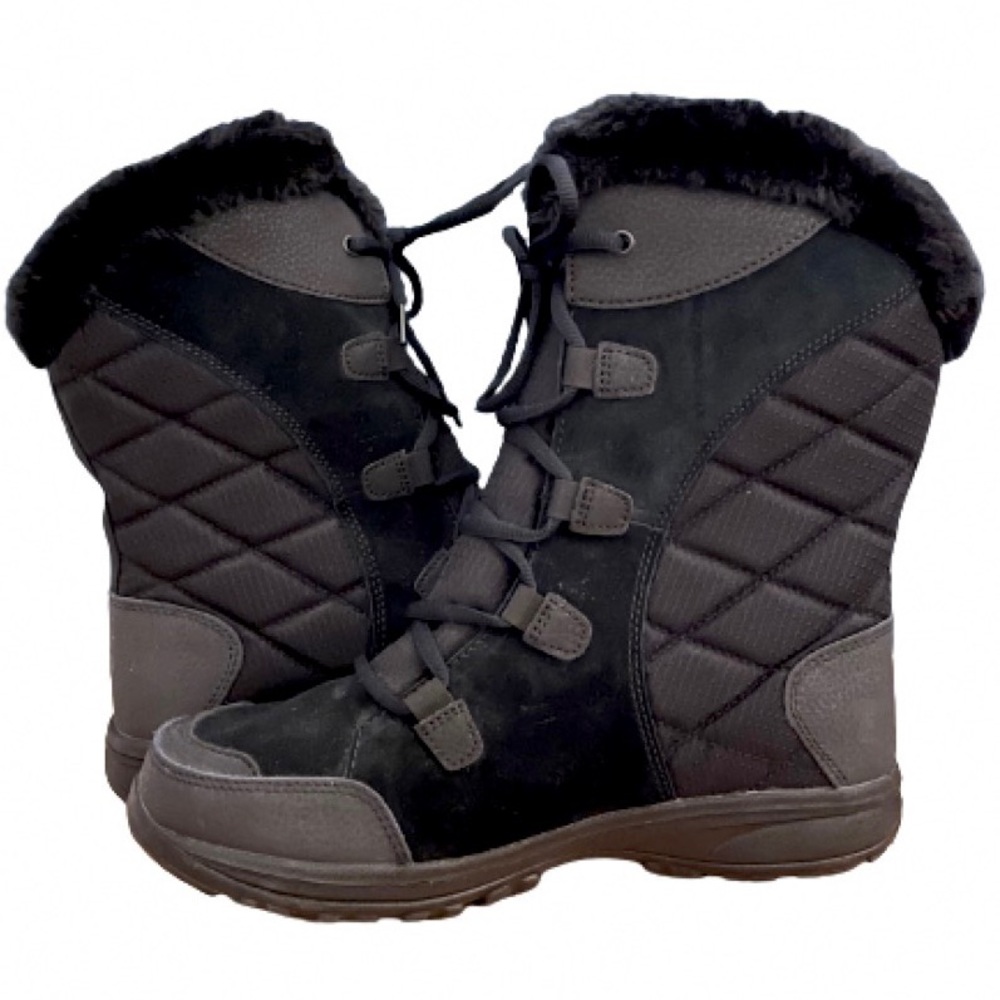 Columbia Ice Maiden II Black Suede Leather Faux Fur Lined Snow Boots Womens 8.5